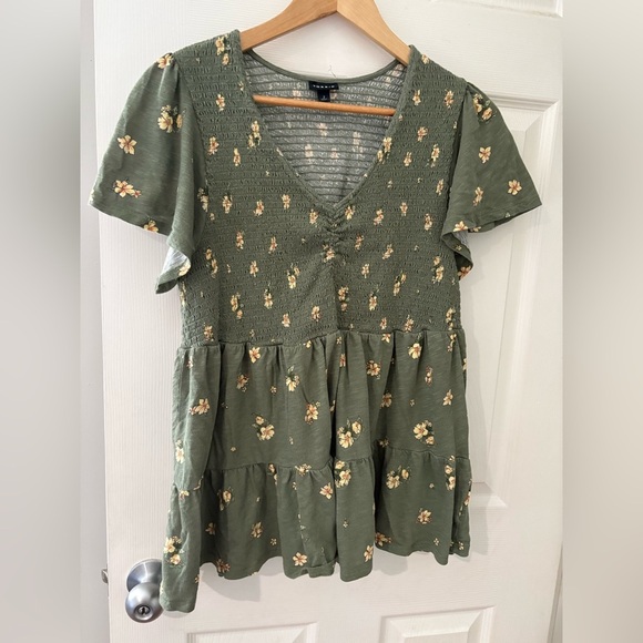 Torrid size 2X cotton modal slub b-neck smocked top short sleeve - Picture 2 of 8